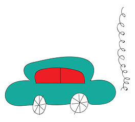 Image showing Simple vector illustration of a blue car with red windows on whi