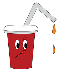 Image showing Clipart of a sad cup of orange juice in a red-colored disposable