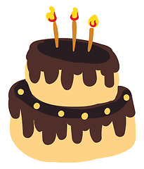 Image showing A chocolate dripped two-layer birthday celebration cake with glo