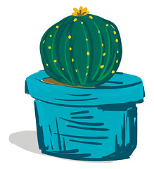 Image showing Painting of round shape cactus plant with a yellow flower at its