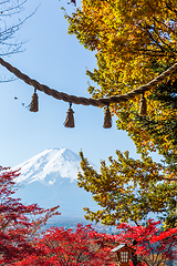Image showing Mount Fuji with japanese temple rope