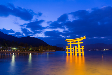 Image showing Torii in Itsukushima shine during sunset