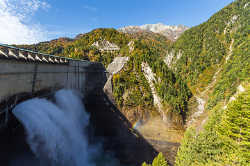 Image showing Kurobe Dam and rainbow