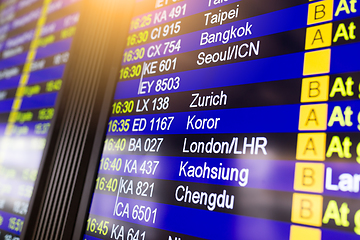 Image showing Info of flight on billboard in airport