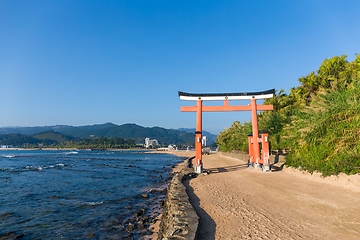 Image showing Red torii in Aoshima Shrine of Japan