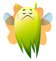 Image showing Sad cartoon green little monster vector illustartion on white ba