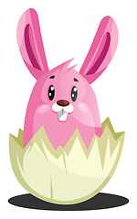 Image showing Pink Easter bunny in cracked eggshell illustration web vector on