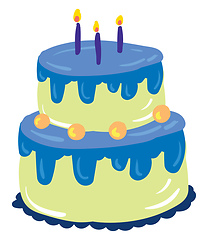 Image showing A vanilla cake with blue fondant dressing and glowing candles fo