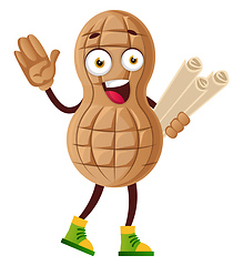 Image showing Peanut holding paper, illustration, vector on white background.