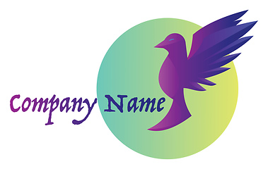 Image showing Minimalistic vector purple bird inside light green circle logo d