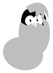 Image showing A little penguin is coming out of an egg shell vector color draw