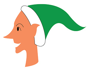 Image showing Happy elf with white and green hat vector or color illustration