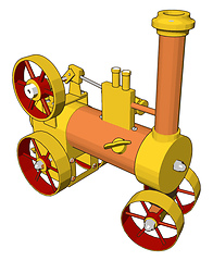 Image showing 3D vector illustration of yellow and orange steam engine machine