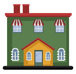 Image showing Cartoon green building with red roof vector illustartion on whit