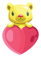 Image showing Cute yellow bear holding a big pink heart vector illustration on