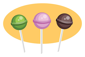 Image showing A green a violet and a brown lollipop vector illustration in yel