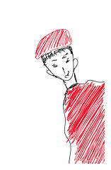 Image showing Sketch drawing of a guy in a red hat vector or color illustratio