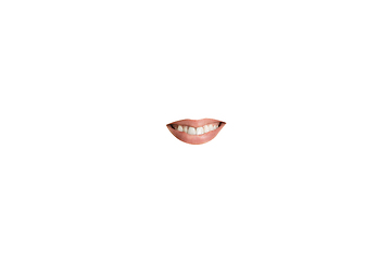 Image showing Close-up view of female mouth wearing red lipstick isolated on white studio background