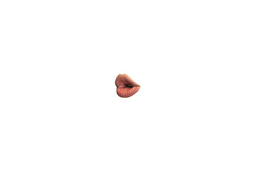 Image showing Close-up view of female mouth wearing lipstick isolated on white studio background