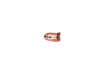 Image showing Close-up view of female mouth wearing lipstick isolated on white studio background