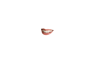 Image showing Close-up view of female mouth wearing red lipstick isolated on white studio background