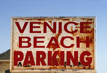 Image showing An old weathered Venice Beach parking sign