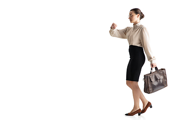 Image showing Beautiful business woman, secretary, manager isolated on white studio background.