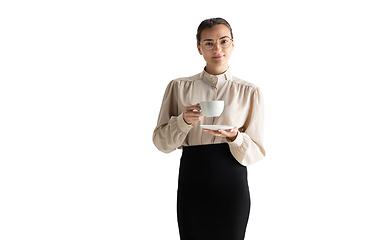 Image showing Beautiful business woman, secretary, manager isolated on white studio background.