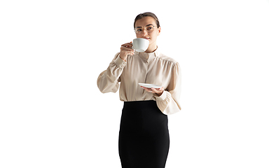 Image showing Beautiful business woman, secretary, manager isolated on white studio background.