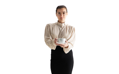 Image showing Beautiful business woman, secretary, manager isolated on white studio background.