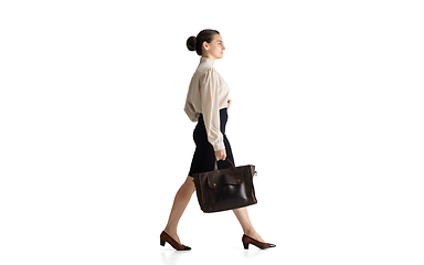 Image showing Beautiful business woman, secretary, manager isolated on white studio background.