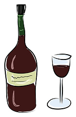Image showing A bottle of red wine and glass is ready to be enjoyed by someone