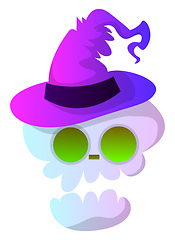 Image showing Cartoon skull with purple halloween hat vector illustartion on w