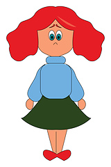 Image showing Little girl wearing Blue top and green skirt, vector or color il