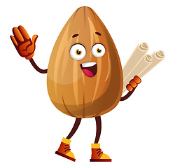 Image showing Cute brown almond carrying maps in his hand, illustration, vecto