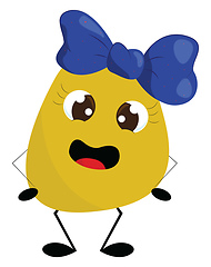 Image showing A funny girl yellow monster with blue bow-clip on the center of 