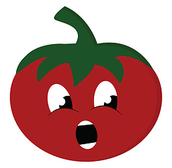 Image showing Emoji of an astonished tomato, vector or color illustration. 