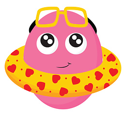 Image showing Clipart of a pink monster in a yellow life buoy warms himself wh