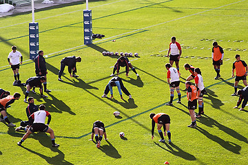 Image showing USA Eagles vs Uruguay National Rugby Game - Players Warming Up