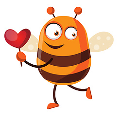 Image showing Bee holding a little heart, illustration, vector on white backgr