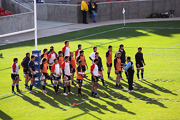 Image showing USA Eagles vs Uruguay National Rugby Game - Players Warming Up