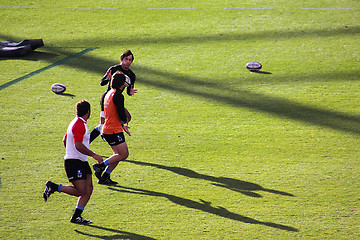 Image showing USA Eagles vs Uruguay National Rugby Game - Players Warming Up