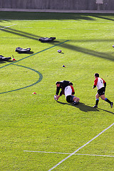 Image showing USA Eagles vs Uruguay National Rugby Game - Players Warming Up