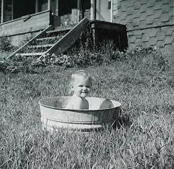 Image showing Vintage Photo of Baby in Washtub