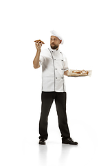 Image showing Cooker, chef, baker in uniform isolated on white background, gourmet.