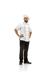 Image showing Cooker, chef, baker in uniform isolated on white background, gourmet.