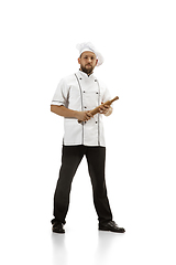 Image showing Cooker, chef, baker in uniform isolated on white background, gourmet.