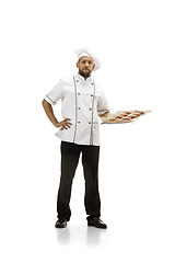 Image showing Cooker, chef, baker in uniform isolated on white background, gourmet.