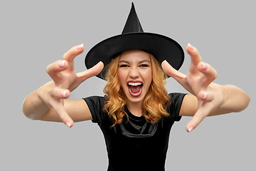 Image showing scary woman in black halloween costume of witch