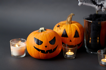 Image showing pumpkins, candles and halloween decorations